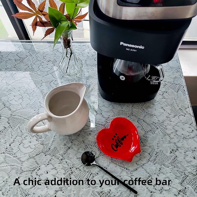 Heart-shaped Coffee Spoon Rest, Mini Coffee Spoon Holder, Small Ceramic Spoon Rest for Coffee Stirrers, Teaspoon, Bar Spoon, Coffee Bar Accessories, Coffee Station (Red+black spoon)