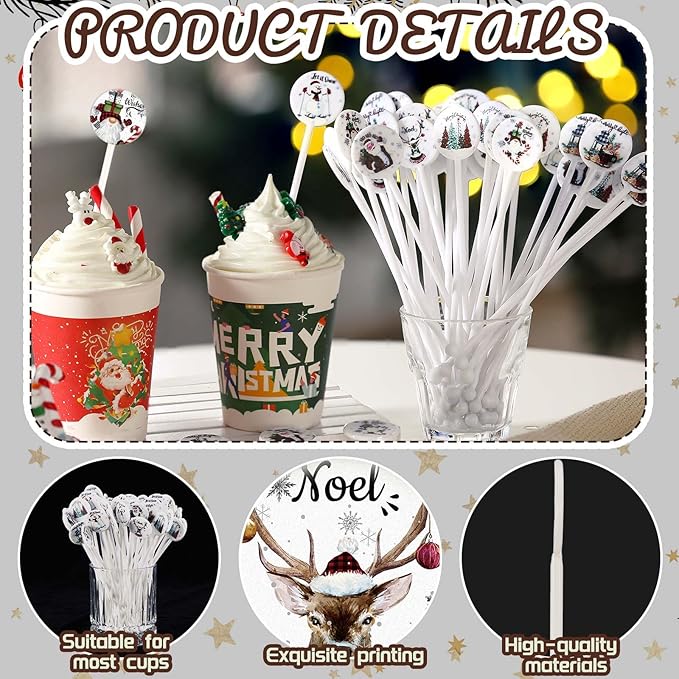 Meanplan 60pcs Christmas Swizzle Sticks Christmas Cocktail Stirrers Plastic Stir Sticks Xmas Santa Claus Snowman Decorations for Birthday Party Coffee Shop Supplies Favors Gifts(Snowman)