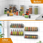 Wall Mounted Spice Rack Organizer, Pantry Door Organizer & Hanging Storage Baskets, Metal Spice Shelf for Kitchen Cabinet, 3 Depth Sizes Hold Large Jars to Nail Polish Bottles, 4 Pack