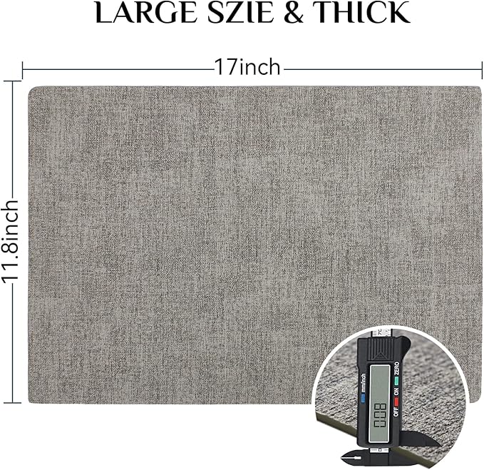 Softalker Vinyl Placemats Set of 8 - Faux Leather Heat Resistant Place Mats, 100% Waterproof Oilproof Wipe Clean Table Mats for Indoor & Outdoor Use, 17’’×12’’, Light Grey