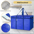 BALEINE 2Pk Insulated Reusable Grocery Bags, Collapsible Cooler Bag for Groceries, Heavy Duty Large Insulated Bag (24''x14''x15'', Midnight Blue)