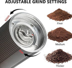 Electric Coffee Grinder Portable Conical Burr Coffee Grinder with 45 Adjustable Settings, Cordless Coffee Burr Grinder for Espresso, Home, Travel, Camping, Office (Silver)