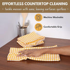 Native Fab 6 Pack Gingham Mini Check Kitchen Hand Towels Set - 100% Cotton Absorbent Reusable Washable 16"x26" - Quick Drying Dish Towels with Hanging Loops for Kitchen, Yellow White