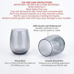 KOXIN-KARLU Classic 18-ounce Acrylic Stemless Wine Glasses, Unbreakable Mixed Drinkware Plastic Tumbler, set of 6 Grey