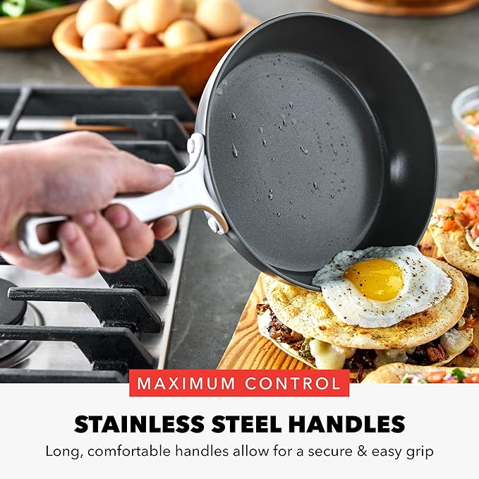 GreenPan x Bobby Flay 10” & 12” Hard Anodized Ceramic Nonstick Frying Pan Set, PFAS-Free, Induction Compatible Skillets, Oven & Broiler Safe to 600˚F, Dishwasher Safe, Black