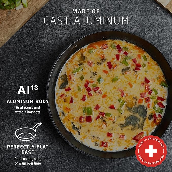 Swiss Diamond Nonstick Saute Pan with Lid, Diamond Coated Aluminum Deep Saute Pan with Lid Features Stainless Steel Handle, Dishwasher & Oven Safe Up To 500 °F, 9.5 Inch, 3.2 Quart