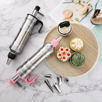 Uiifan 2 Sets Icing Decoration Gun Set Dessert Decorating Decorator Syringe Cake Decorating Tool and 12 Pcs Russian Piping Icing Nozzles Cupcake Filling Injector Cake Tool for Baking(Pink, Black)
