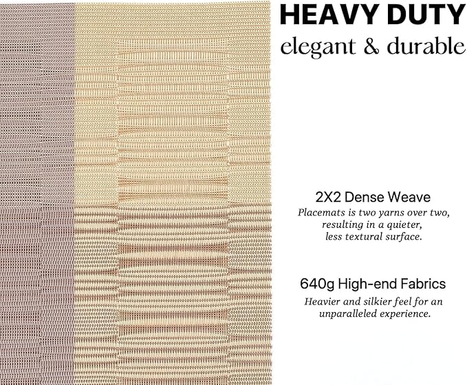 LEXMORE PlaceMats Set of 12 Vinyl/Plastic Woven Place Mats for Kitchen Table Indoor/Outdoor Washable PlaceMat Wipeable Dining Table Mats(Gold Dune)