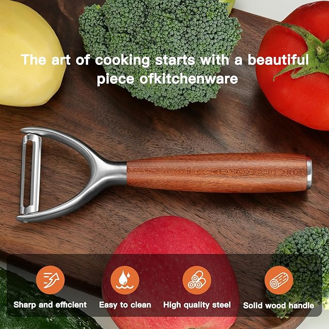 Premium Y Type 304 Stainless Steel Multifunctional Kitchen Peeler Real Wood Handle Ultra Sharp Blade Vegetable Potato Apple(Aosuan)
