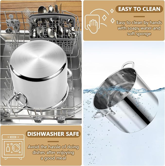 P&P CHEF 12 Quart Tri-Ply Stainless Steel Stockpot, Stock Pot with Visible Lid for Soup Pasta Vegetable, Induction Cooking Pot for All Stoves, Sturdy & Double Handle, Dishwasher Safe