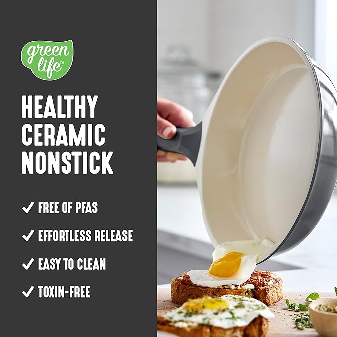 GreenLife 8 Piece Ceramic Nonstick Cookware Set, Induction Suitable Non Toxic PFAS-Free Pots & Pans, Dishwasher Safe, Cooking Set, Stock Pot, Saucepans & Frying Pans, Kitchen Cooking, Graphite