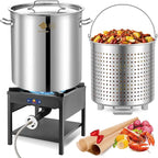 ARC 64QT Stainless Steel Seafood Boiling Turkey Fryer Kit with Strainer and Propane Stove with 200,000BTU, Stainless Steel Crawfish Boil Pot and Burner for Outdoors Cooking and Steaming, Non-Assembly