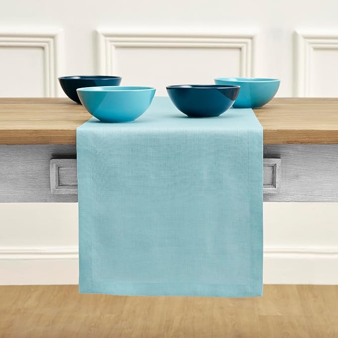 Solino Home Linen Aqua Blue Table Runner 72 Inches Long - 100% Pure Linen Dining Table Runner 14 x 72 Inch for Summer - Fete