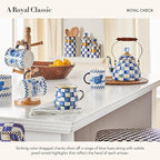 MACKENZIE-CHILDS Enamel Colander, Decorative Kitchen Strainer, Large, Blue-and-White Royal Check