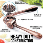 Zulay Kitchen Premium Garlic Press Set - Rust Proof & Dishwasher Safe Professional Garlic Mincer Tool - Easy-Squeeze, Easy-Clean with Soft, Ergonomic Handle - Silicone Garlic Peeler & Brush (Copper)