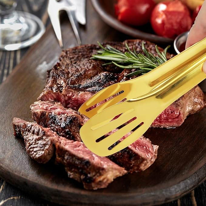 JCREN Serving Tongs - 6 Pack Stainless Steel Buffet Tongs, Gold, 7 Inch