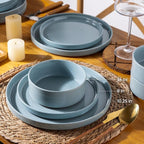 AmorArc Ceramic Dinnerware Set for 4 | Speckled Stoneware Plates and Bowls with unglazed terracotta | Scratch Resistant, Dishwasher & Microwave Safe Dishes Sets- 12-Pcs Blue