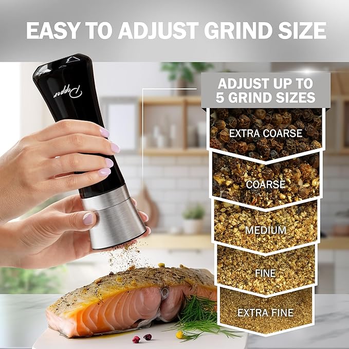 HOME EC Stainless Steel Salt and Pepper Grinder Set of 2 - Adjustable Ceramic Sea Salt Grinder & Pepper Grinder - Glass Salt and Pepper Shakers - Pepper Mill & Salt Mill W/Funnel - Black and White