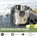Ecolution Pure Intentions Stock Pot - Features Tempered Glass Lid, Keep Cool Handle, and Encapsulated Bottom - Oven Safe - Curbside Recyclable Stainless Steel - 16 Quarts
