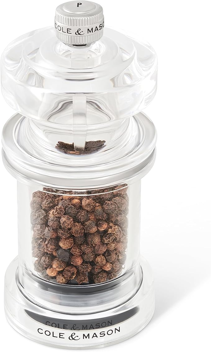 Cole & Mason 675 Refillable Spice Mill - Kitchen & Home Accessory - Salt & Pepper Grinder Set - Salt & Peppercorn Included - Acrylic - Salt & Pepper Set 4.5"