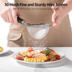 U-Taste Small Fine Mesh Strainer: 18/8 Stainless Steel 3.35in 30 Mesh Kitchen Food Sieve with Sturdy Riveted Silicone Handle, Heavy Duty Deep Handheld Metal Colander for Tea, Juice (Black)