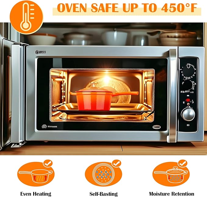 E-far Enameled Cast Iron Sauce Pan with Lid, 1 Quart Dutch Oven Saucepan, Mini Sauce Pot for Cooking, Boiling, Healthy & Non Toxic, Induction & Oven Safe, Orange