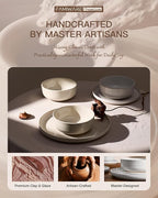 Stoneware Dinnerware Sets, Plate and Bowl Sets for 4, 12 Pieces Spiral Flared Dishware Set with Speckles & Reactive Glaze - Microwave and Dishwasher Safe Tableware, White