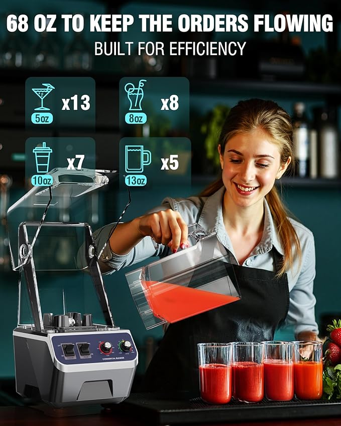 WantJoin Commercial Blender For Smoothies - 68Oz Professional Quiet Smoothie Blender with Shield, 2200W Upgraded Motor, 9 Speeds, 1-660s Timer, Blenders for Frozen Drinks Juice,Dishwasher Safe