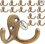Coat Hooks Wall Hooks for hanging - 15 pack Bronze Double Prong Hook Wall Mounted - Great for Living Room, Bedroom, Entryway, Closet for Coat, Bag, Towel, Hat, Key, Cup, Heavy-Duty, Easy to Install