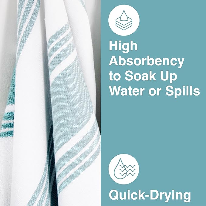 All-Clad Dual-Purpose Kitchen Towels: Highly Absorbent, Super Soft Long Lasting - 100% Cotton, 17"x30" Dish Towels for Cleaning & Drying Dishes, Pans, Glassware, or Countertops, (3-Pack), Rainfall