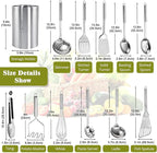 Stainless Steel Kitchen Utensils Set - 12pcs Cooking Utensils Set with Holder, Heat Resistant Kitchen Tool Set for Cooking with Turners, Potato Masher, Spatula, Spoons, Tongs, Whisk
