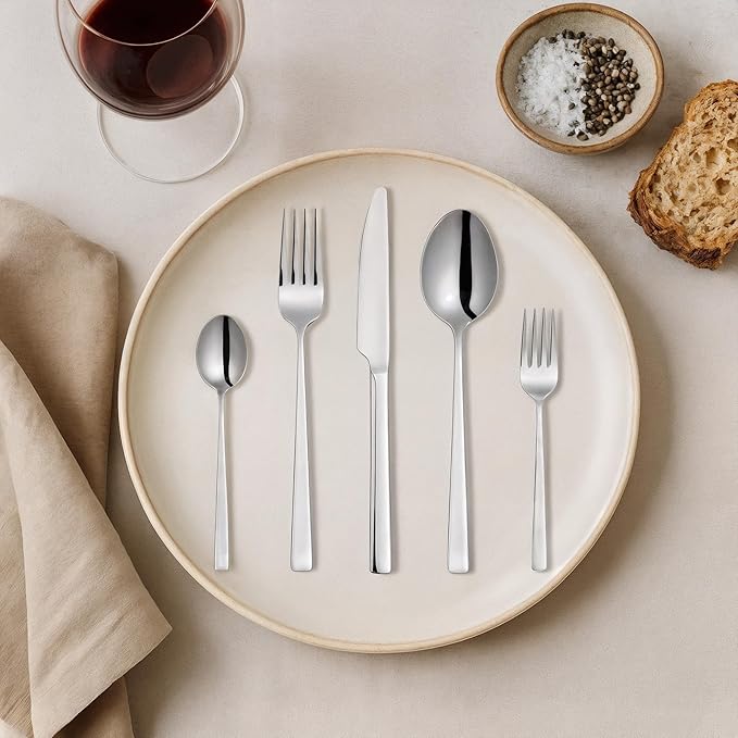 Oxford Silverware Set, 30 Piece Forged Flatware Set Cutlery Stainless Steel, Service for 6, for Kitchen, Home, Wedding, Party, Mirror Polished Dishwasher Safe