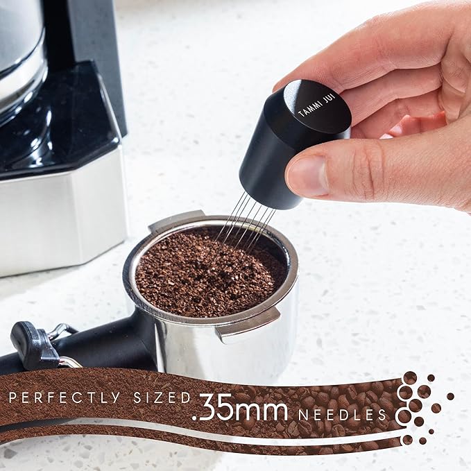 WDT Tool Espresso with Magnetic Mount for easy, clutter-free storage. 8 Needle Espresso Distribution Tool in sleek aluminum. WDT Espresso Distributor comes in a Gift Ready Box.