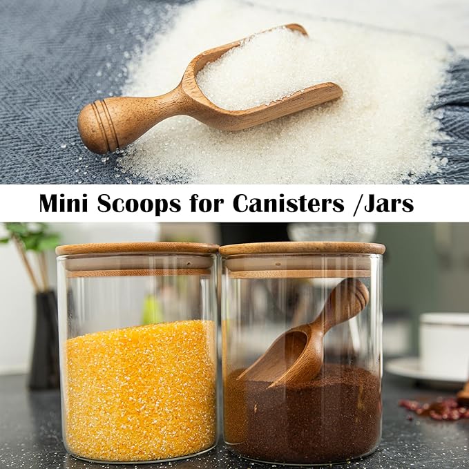Wooden Scoops for Canisters 4PCS Wooden Scoop for Jars Acacia Mini Measuring Spoons for Ground Coffee Scoops Shovel Kitchen Scooping for Tea Powder & Bath Salt Laundry Detergent Shove- Multipurpose