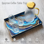 Spsyrine Decorative Tray, Plastic Rectangular Coffee Table Tray with Handles, Marble Serving Tray for Living Room, Ottoman, Bathroom Decor. 15.6” X 10.2".SLRE