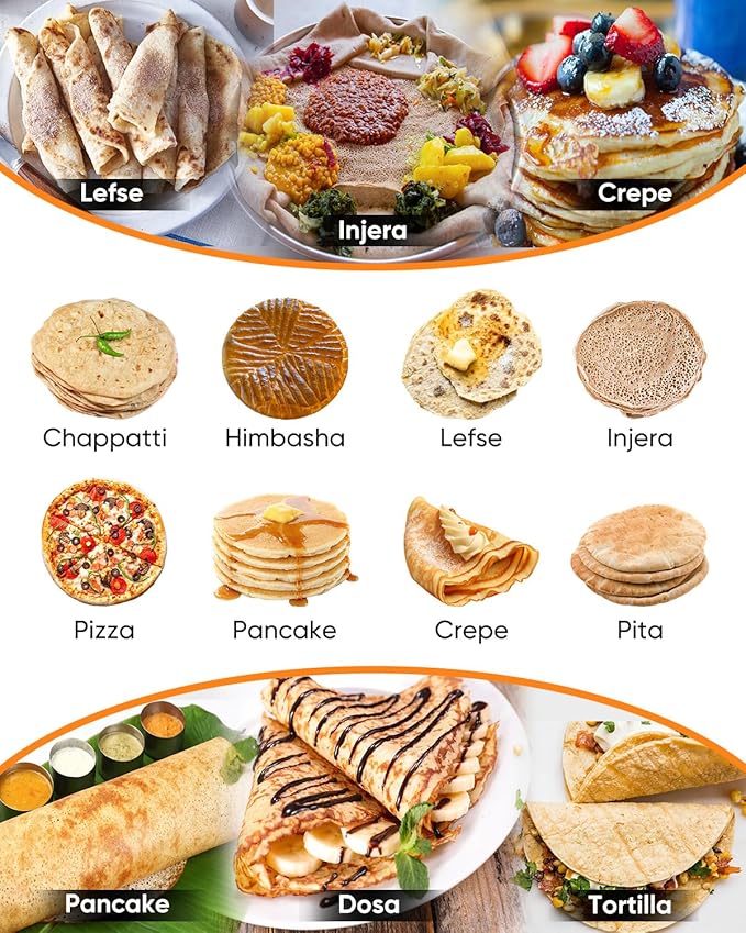 18.5" Ethiopian Injera Maker Mitad (Mogogo) Electric Griddle Adjustable Temperature & Time, Non-Stick Surface, Even Heating, Maker Norwegian Lefse, Swedish Pancake, Indian Dosa & Flatbreads