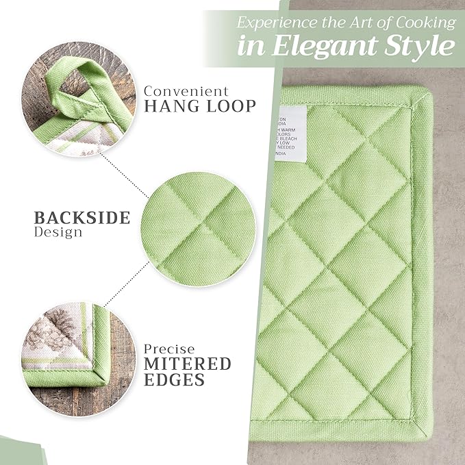 Maison d' Hermine Pot Holders 100% Cotton Heat Resistant Potholders 8" x 8" Hot Pads with Loop BBQ, Cooking, Baking, Grilling, Kitchen, Handling Hot Pans (Pack of 1, Christmas Dew)