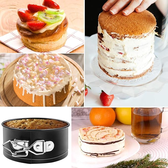 Springform Pan Set, 4-Inch Mini Cake Pan 4 Pack with 50 Pcs Parchment Paper Liners, Nonstick Leakproof for Mini Cheesecakes, Pizzas and Quiches