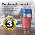 Hamilton Beach Portable Blender for Shakes and Smoothies, 14 Oz BPA Free Travel Cup & Lid, Durable Stainless Steel Blades, Personal Smoothie Blender, Blue (51132)