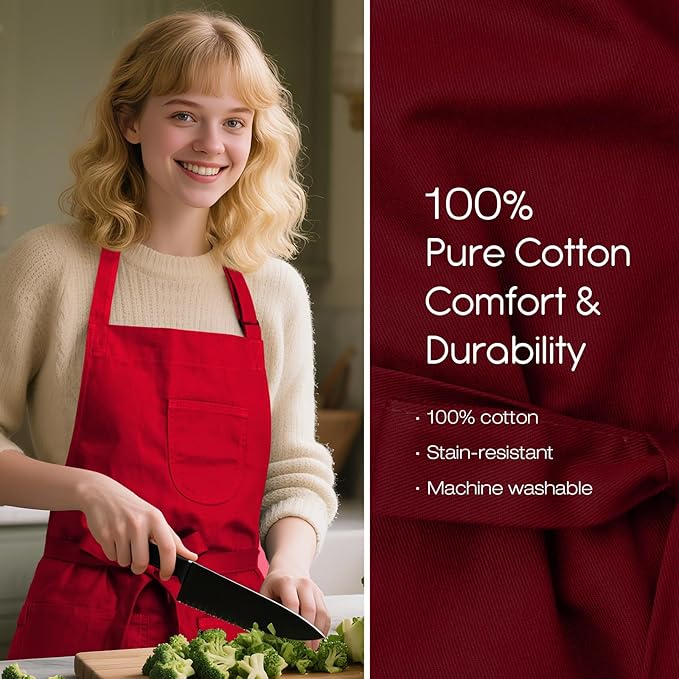 Unisex Apron with Pockets for Cooking, Salon & Art - 100% Cotton Adult Kitchen, Chef, Stylist Apron