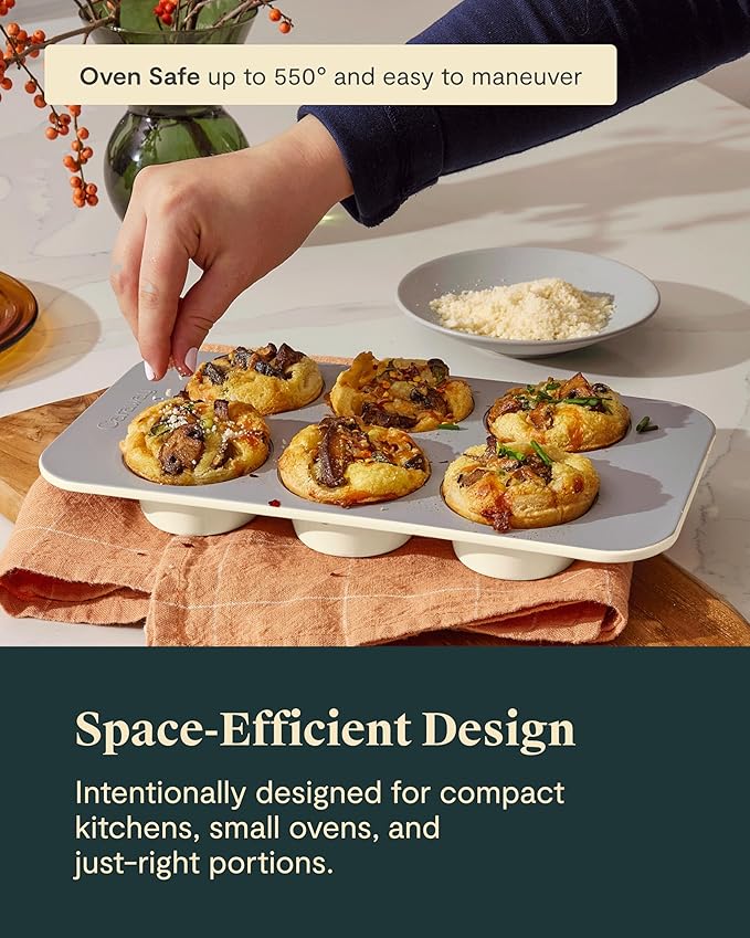 Caraway Nonstick Ceramic 6 Cup Muffin Pan Duo – Non-Toxic, PTFE & PFOA Free – Oven Safe – Aluminized Steel Core – Small Muffin Pan for Baking Cupcakes, Muffins & More - Slate