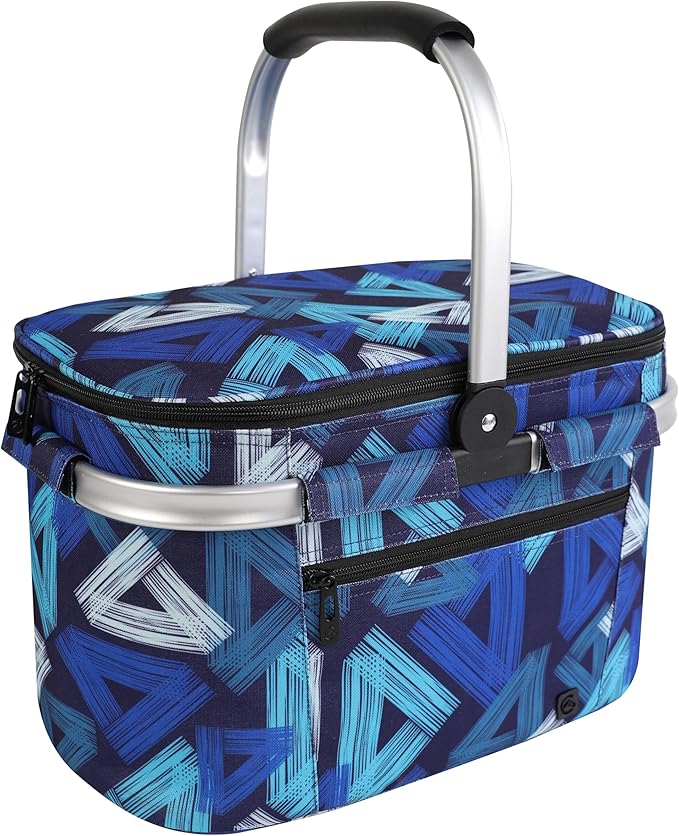 ALLCAMP Insulated Cooler Bag Portable Collapsible Picnic Basket Cooler with Sewn in Frame (Medium Triangle Pattern)