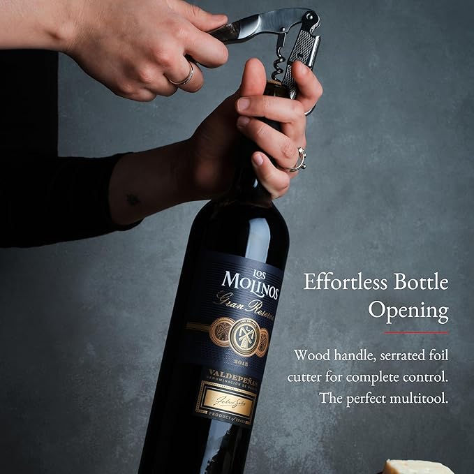 Barvivo Gold Resin Wine Opener with Foil Cutter Knife and Cap Remover, Double Hinged Manual Wine Key for Bartenders, Servers, Waiters, Stainless Steel Wine Bottle Opener Corkscrew