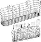 304 Stainless Steel Utensil Holder, Silverware Drying Rack with Hooks for Dish Drainer, Knife and Fork Drainer Basket with 3 Divided Compartments, Kitchen Drainage Basket Accessories, Rust Proof