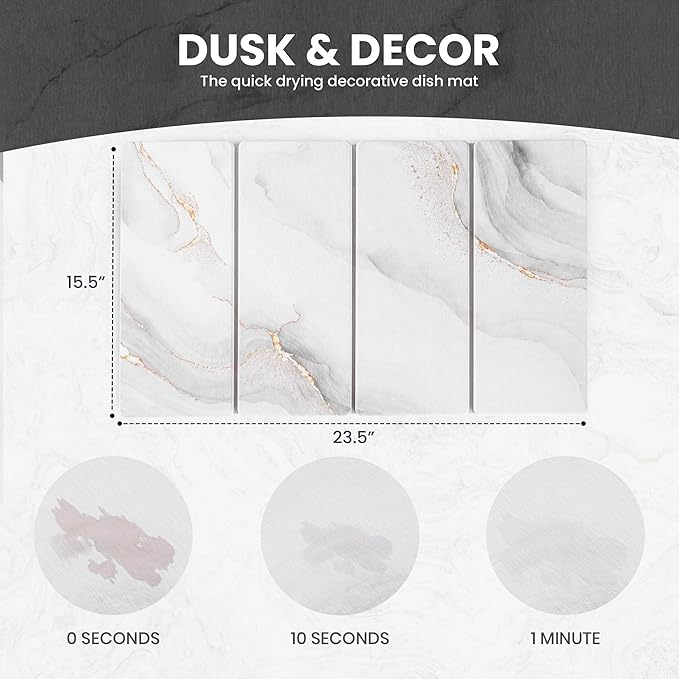 Dusk & Decor Folding Stone Dish Drying Mat – Quick-Drying Diatomaceous Earth Kitchen Mat for Counter – Foldable, Non-Slip Diatomite Sink Tray for Dishes and Utensils - White