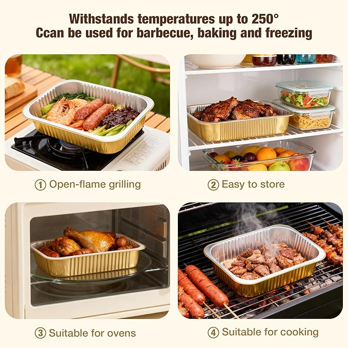 Aluminum Foil Pans,Heavy Duty Aluminum Pans, Disposable Aluminum Pans,Gold Foil Pans, Deep Container for Heating, Baking, Cooking, BBQs, Parties,Storing,Catering (2200ml/74.4oz 5 Pack)