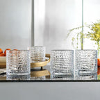 Glaver's DOF Set of 4 Clear 13oz Drinking Glasses Crackle Textured Design Double Old Fashioned Whiskey Glasses Home Everyday Bar Glassware
