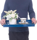 MAONAME Decorative Tray, Plastic Marbling Tray with Handles, Rectangular Coffee Table Trays and Serving Trays for Ottoman, Bathroom, 15.7” x 10.2”, Blue