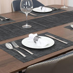 Myir JUN Placemats Set of 8, Vinyl Woven Placemats Place Mats Indoor Set of 8 Washable Table Mats Non-Slip Place mats for Dining Table (Dark Gray-Black, Set of 8)