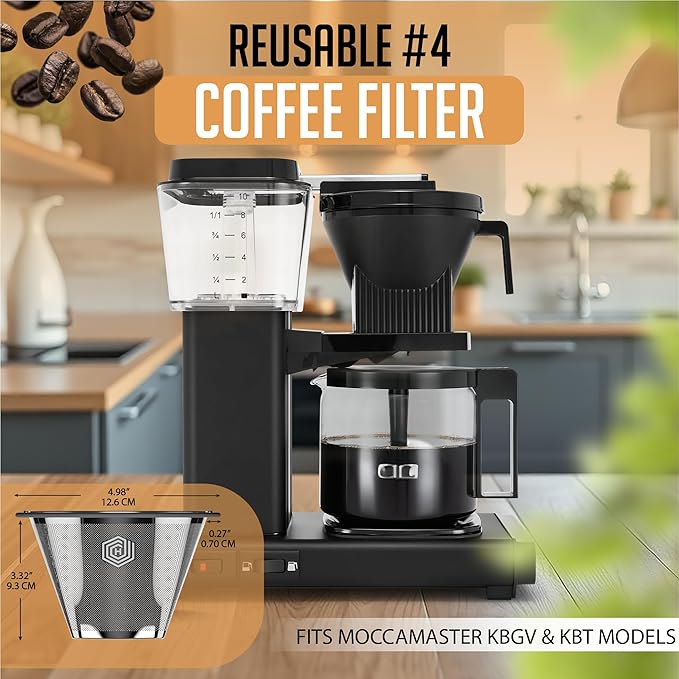 HEXNUB Reusable #4 Coffee Filter for Technivorm Moccamaster KBGV, KBT & Krups Essential Brewer, Stainless Steel Mesh - Durable Metal Filter